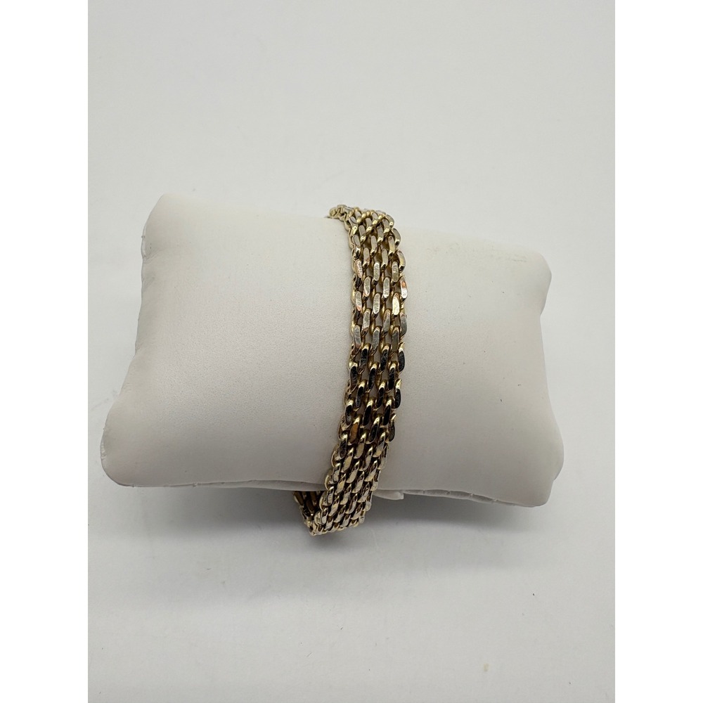 Vintage Gold Tone Multi Strand Mesh Chain Bracelet 7.25 Inch Fold Over Clasp‎